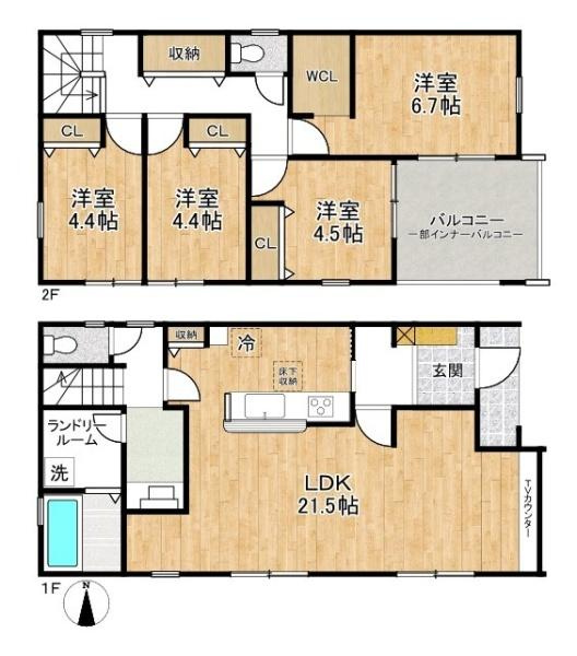 リーブルガーデン片岡台 ２号棟 ／新築一戸建の間取り