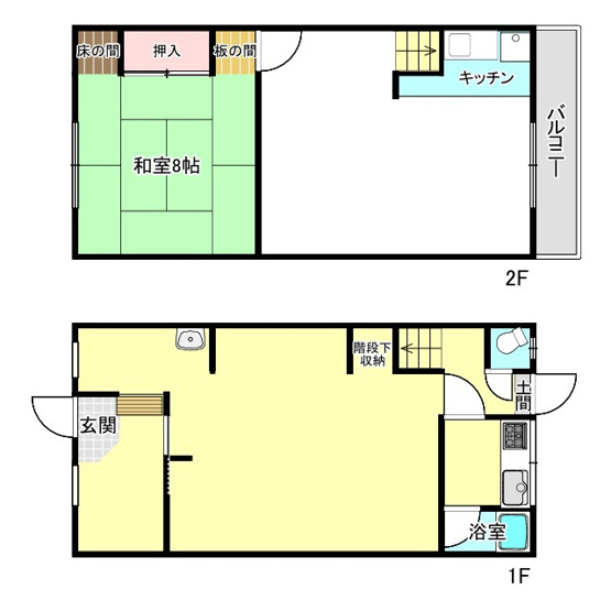 【間取り】 | 村野東町　店舗付き住宅 | 2DKの間取りになります。
下をテナント、2階を居住スペースもしくは休憩スペースとして
お使い頂けそうですね♪