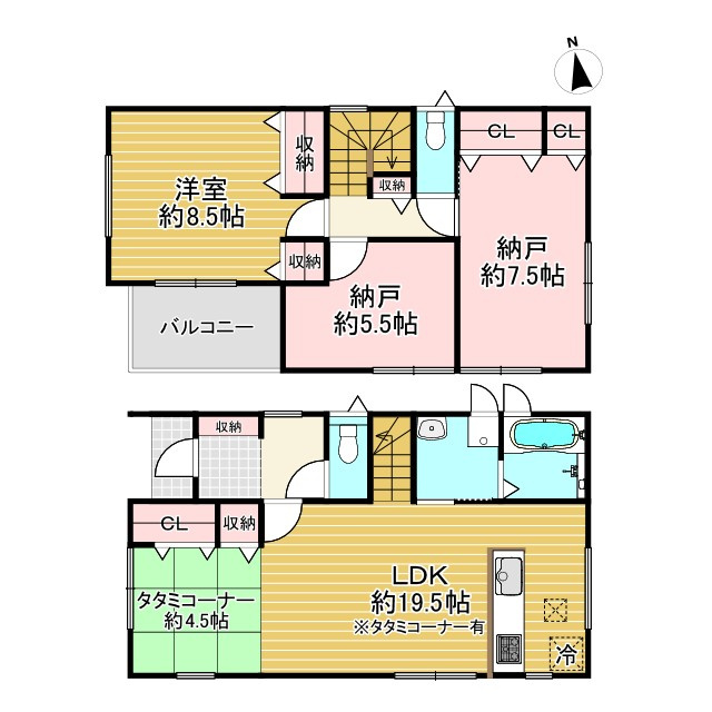 京都市伏見区羽束師鴨川町の間取り|LDK約19.5帖。
使い勝手の良いタタミコーナーがございます。