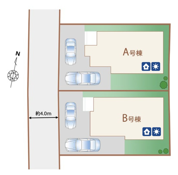 昭島市美堀町2丁目全２棟　新築分譲　の区画図