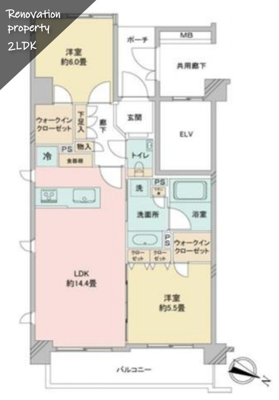 オープンレジデンシア神楽坂若宮町ヒルズの間取り|オープンレジデンシア神楽坂若宮町ヒルズ：三方向角部屋につき陽当り・眺望良好な２ＬＤＫ床暖房付きリフォーム物件は収納豊富なお部屋となっております！