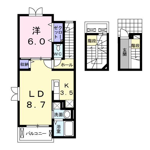 熊本市北区四方寄町のアパートの間取り