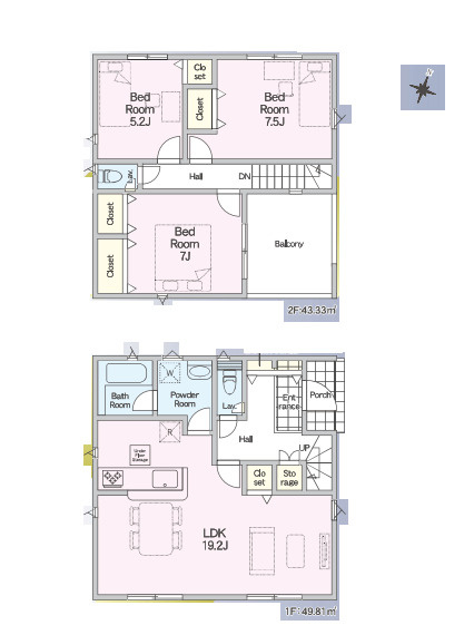 上尾市大谷本郷　第7　Ⅱ期　新築一戸建て　クレイドルガーデン　03の間取り|上尾市大谷本郷　第7　Ⅱ期　新築一戸建て　クレイドルガーデン　03、3LDK、土地面積122.25m2、建物面積93.14m2