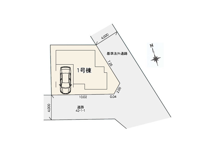 【区画図】 | 練馬区東大泉7丁目　新築一戸建住宅　全1棟　(保谷店) | 南側道路×東側通路で陽当たり良く開放感のある立地です。※図面を基に作成しています。現況と異なる場合は現況を優先いたします。
