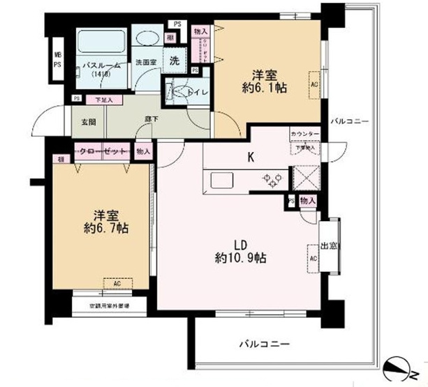 【間取り】 | クリオ大塚壱番館 | 北・東向きの角部屋、全室開口部に面していますので、陽当たり・通風良好です！