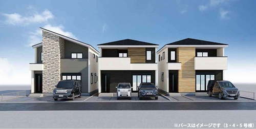 【外観】 | 【仲介手数料０円】平塚市御殿2期　新築一戸建て　全5棟 | 3・4・5号棟パース　平塚市御殿2期　新築一戸建て　全5棟