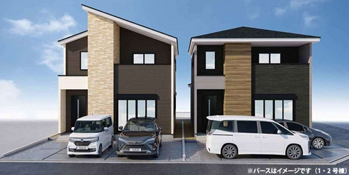 【外観】 | 【仲介手数料０円】平塚市御殿2期　新築一戸建て　全5棟 | 1・2号棟パース　平塚市御殿2期　新築一戸建て　全5棟