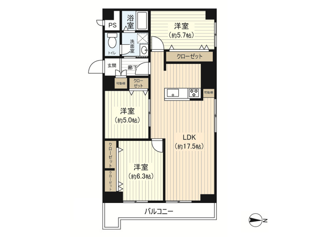 【間取り】 | ＧＳハイム船場 | 最上階の角部屋！室内改装済の３LDK♪