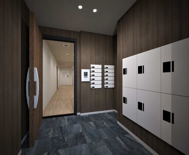 菊池郡菊陽町大字原水のアパートのエントランス