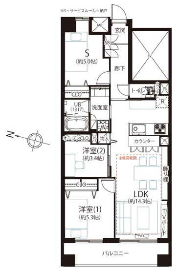 【間取り】 | レーベンハイム板橋フィーリア | 南西向きの角部屋なので、陽当たり・通風良好です！