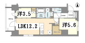 geo ent上野稲荷町の間取り|インターネット無料、角部屋2面採光、リビングと各洋室にエアコン付、カウンターキッチン