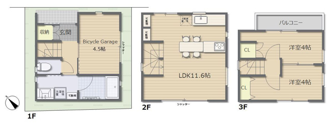 【間取り】 | ～インフィーア Vol. 74　渋谷区幡ヶ谷３丁目　ブランド新築戸建て～ | 食洗機、浄水器、床暖房、浴室乾燥機等充実設備標準搭載！