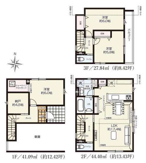 【間取り】 | 板橋区桜川２丁目　新築戸建て | 3SLDK・土地面積64.37ｍ2・建物面積113.33ｍ2