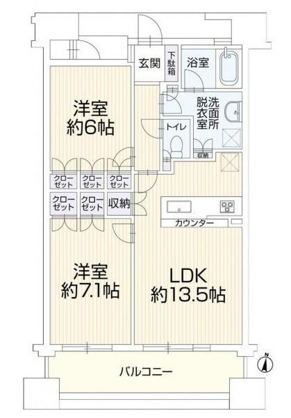 ネバーランド神崎川の間取り|◆専有面積：62.07㎡、2LDK、LDK約13.5帖！