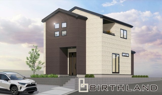 新築戸建・新築建売　会津若松市山見町　一箕小・一箕中の外観パース|環境に優しいオール電化住宅♪陽当たりが良く開放感のある3方角地です！