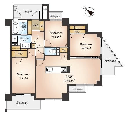【間取り】 | エアコート東長崎 | 東・南・西と３方角部屋なので、陽当たり・通風良好です！