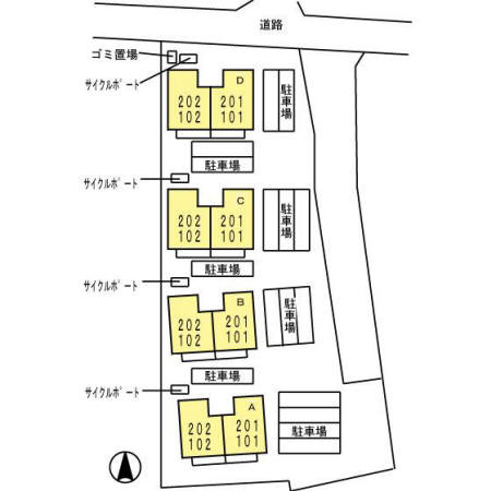 熊本市東区戸島西４丁目のアパートの区画図