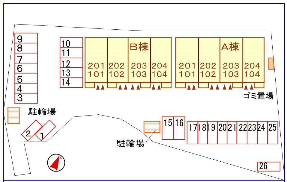 エムズ　サニーガーデンⅩⅠの区画図|駐車場