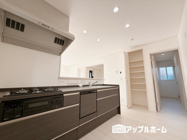 【新築住宅】深谷市下手計 全2区画のキッチン|見栄えもよくお手入れもスムーズに出来ます。豊富な収納力もございますので、キッチンスペースをスッキリとお使い頂けそうです。