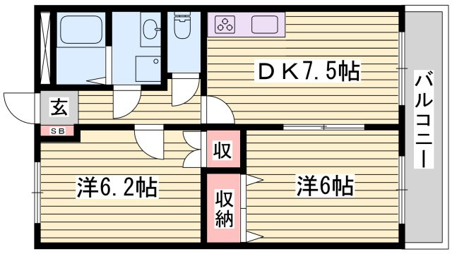 姫路市飾磨区構２丁目のハイツの間取り