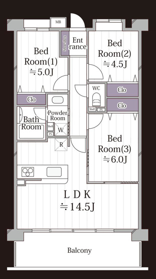 【間取り】 | 厚木第９ダイヤモンドマンション | 3LDKは、リビングダイニングキッチンと3つの居室がある間取り。ファミリー層に非常に人気の高い間取りで、広々としたリビングで家族団らんを楽しみ、個室でプライベートな時間も確保できるのが大きな魅力です。