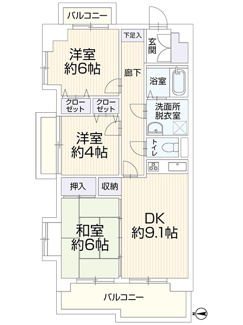 【間取り】 | ライフコート相模原 | 西向き　3DK　北西角部屋　３面採光　全居室に採光有り　オール電化