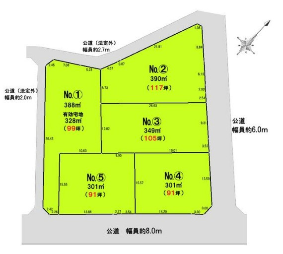 【土地】鶴ヶ島市高倉12号売地 全５区画の土地図|土地図です