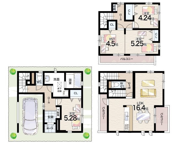 西宮市浜甲子園　新築一戸建ての間取り|1号地
