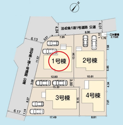 【区画図】 | 所沢市北野南1丁目 全4棟 1号棟