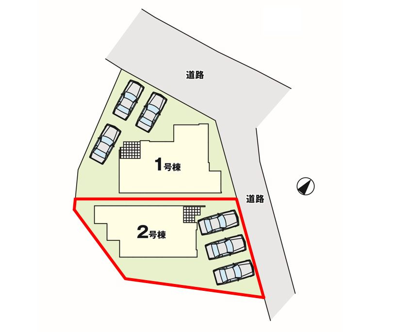 郡山市富久山町八山田字一本橋　　　  ２号棟　　　明健小学校、明健中学区　の区画図