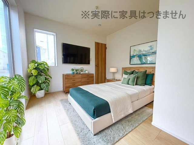 新築戸建・新築建売　郡山市芳賀三丁目　芳賀小・第四中の洋室|画像はバーチャルホームステージングの加工による演出で、実際の家具は付きません。