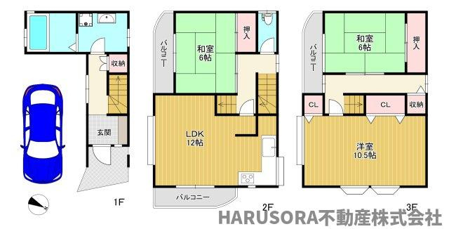 寝屋川市出雲町　3階建ての間取り