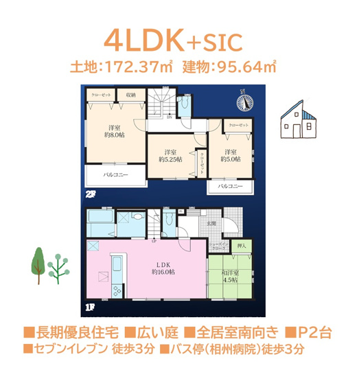 【間取り】 | 全居室「南向き」で、どこで過ごしても明るい室内が魅力です！　
リビングイン階段の間取りで自然と家族と顔を合わせる機会も多くなり、会話が弾みます♪