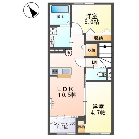 加古川市別府町新野辺のアパートの間取り