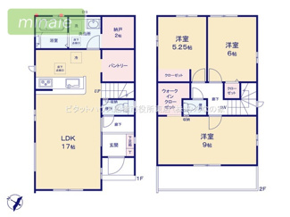 【間取り】 | パントリー　洋室9帖　2台駐車可　柏井町11期　全3棟　3号棟