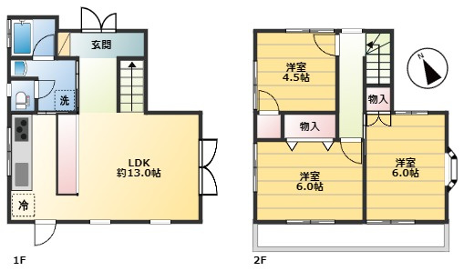 あきる野市草花中古戸建の間取り|解放感のあるリビングダイニングに収納力が魅力の間取り♪