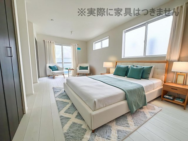 新築戸建・新築建売　郡山市芳賀三丁目　芳賀小・第四中の洋室|画像はバーチャルホームステージングの加工による演出で、実際の家具は付きません。