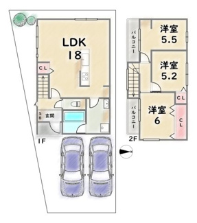 【区画図】 | 右京区太秦堀池町　建築条件付 | 《参考プラン》建物価格：1899万円　延床面積：79.38平米（1F:44.55平米　2F:34.83平米）