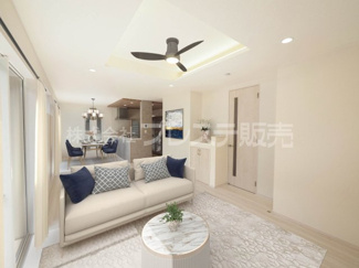 【居間・リビング】 | 現地写真（リビング）ＬＤＫは広々21.3帖！南側の広いお庭に面しています♪