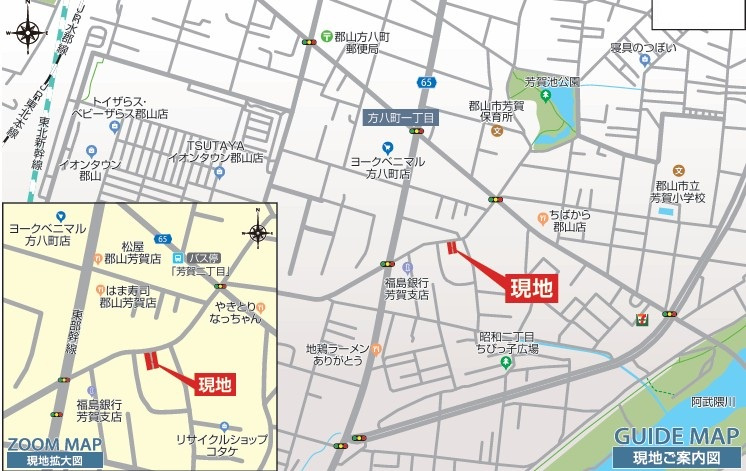 新築戸建・新築建売　郡山市芳賀三丁目　芳賀小・第四中の地図