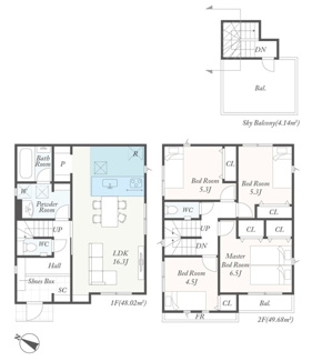 【間取り】 | 綾瀬市寺尾釜田1丁目  3号棟 第1 | 都市ガス　屋上バルコニー　宅配BOX付機能門柱　網戸標準仕様　シャッター6箇所付　Wロックタグキー（FamiLock 電池式）　食洗器・浄水器　浴室乾燥機　各部屋収納