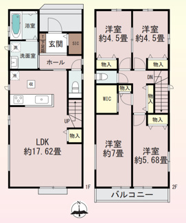 【間取り】 | 所沢市中新井３丁目　全２棟　A号棟 | A号棟　４LDK　敷地面積　106.63ｍ２　建物面積　95.63ｍ２