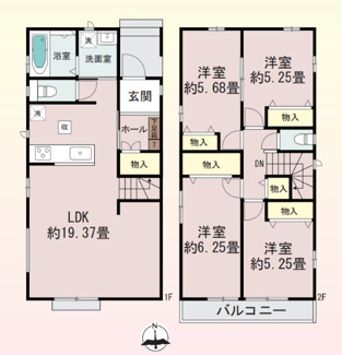 【間取り】 | 所沢市中新井３丁目　全２棟　Ｂ号棟 | Ｂ号棟　４ＬＤＫ　敷地面積　115.68ｍ２　建物面積　97.30ｍ２
