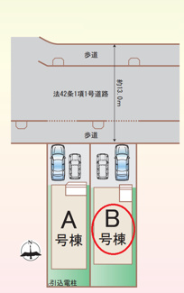 【区画図】 | 所沢市中新井３丁目　全２棟　Ｂ号棟 | Ｂ号棟　カースペース並列２台可(車種による)