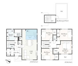 【間取り】 | 綾瀬市寺尾釜田1丁目  4号棟 第1 | 都市ガス　屋上バルコニー　宅配BOX付機能門柱　網戸標準仕様　シャッター5箇所付　Wロックタグキー（FamiLock 電池式）　食洗器・浄水器　浴室乾燥機　各部屋収納