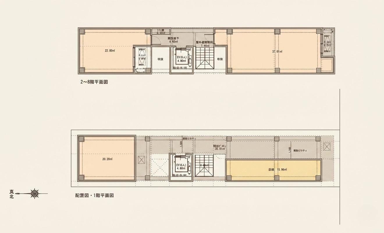 墨田区亀沢２丁目の売地の土地図＋建物プラン例|～ホテル 参考プラン～