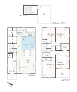 【間取り】 | 綾瀬市寺尾釜田1丁目  7号棟 第1 | 4LDK　都市ガス　屋上バルコニー　宅配BOX付機能門柱　網戸標準仕様　シャッター5箇所付　Wロックタグキー（FamiLock）　食洗器・浄水器　浴室乾燥機　全居室収納　パントリー　SC　LDK16帖