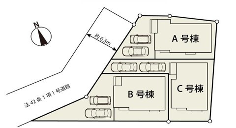 藤沢市辻堂元町2丁目　新築戸建　A号棟の区画図|区画図☆