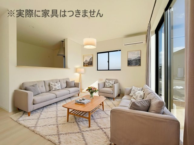 新築戸建・新築建売　矢吹町八幡町第24　善郷小・矢吹中の区画図|嬉しいリビングエアコン付き♪陽当たり良好な暖かなリビングです！