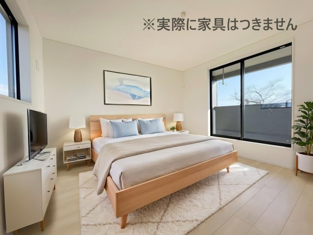 新築戸建・新築建売　矢吹町八幡町第24　善郷小・矢吹中の居間・リビング|嬉しいリビングエアコン付き♪陽当たり良好な暖かなリビングです！